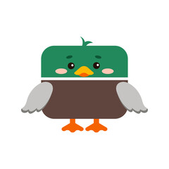 Square duck mallard forest bird animal face  icon isolated on white background. Cute cartoon square shape kawaii kids avatar character. Vector flat clip art illustration mobile ui game application.
