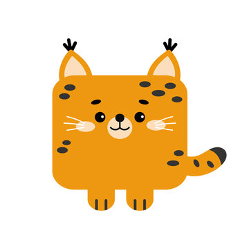 recommend clip art: Square lynx forest animal face with paws icon isolated on white background. Cute bobcat cartoon square shape kawaii kids avatar character. Vector flat clip art illustration mobile ui game application.