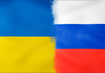 Faded Ukraine VS Russia national flags icon. 3d illustration