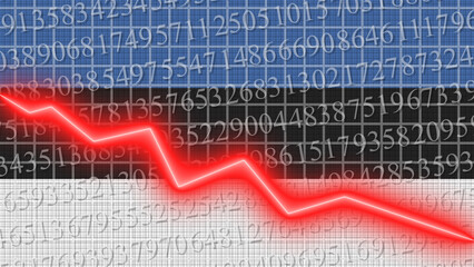 Estonia flag and economic and finance growth progress chart report - red neon zigzag down line – 3D Illustrations