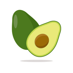 Vector avocado in flat style. Illustration of an avocado cut and whole. Juicy ripe fresh fruit