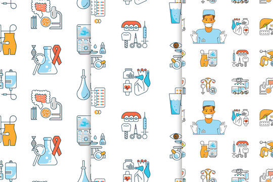 Set of medical seamless pattern in linear design