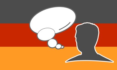 Man head silhouette with bubble speech and national flag of Germany. The concept of international communication, education, sports, travel, business.