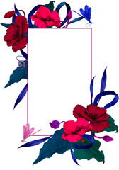 Floral card, flower template with poppy flowers and leaves for invitation, poster or banner. 