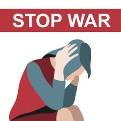 Vector illustration stop war, poster and background, people flat design.  Red, white and blue color.