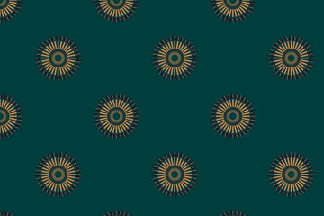 Abstract seamless pattern, the element is taken from a real photo. The ornament is colored, consists of small garden blades in the shape of a circle on a green background.