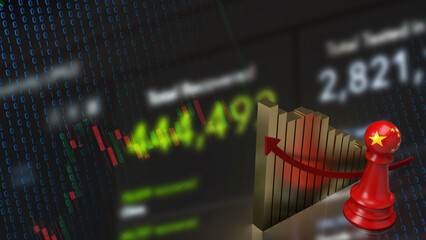 The Chinese chess and chart  on business background 3d rendering