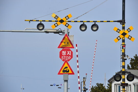 Railroad crossing traffic sign