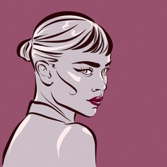 Woman on a pink background with red lips and bright makeup.