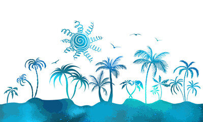 Fototapeta na wymiar Multi-colored blue palms trees. Vector illustration