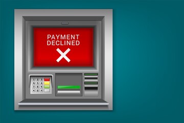 No cash at ATM declined payment vector - obrazy, fototapety, plakaty