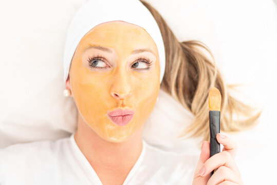 Close-up Of Girl With Beauty Mask On Her Face.