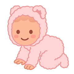 Naklejka premium Cute cartoon baby in fuzzy onesie