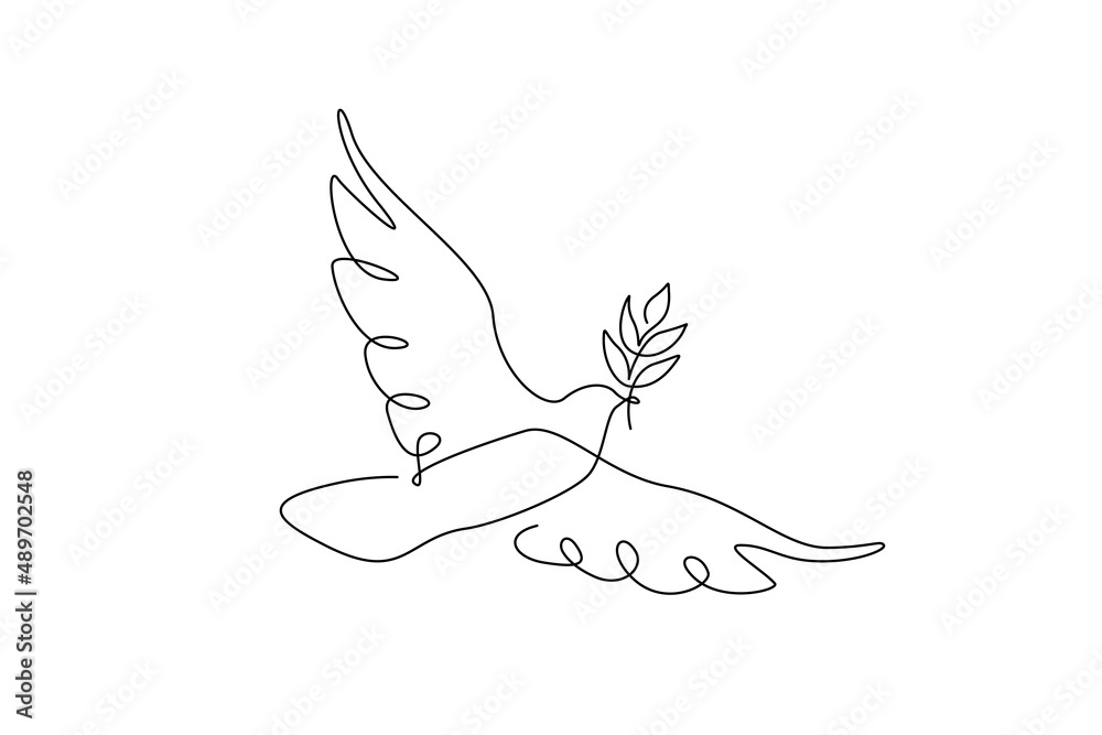 Leinwandbilder peace dove with olive branch in one continuous line drawing. bird and twig symbol of peace and freed
