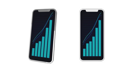 Modern smartphone with a positive business graph on the screen on a white background.