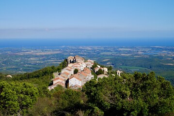 Antisanti, dreamy village nestled in the mountains of Castagniccia overlooking the Mediterranean Sea. Corsica, France.