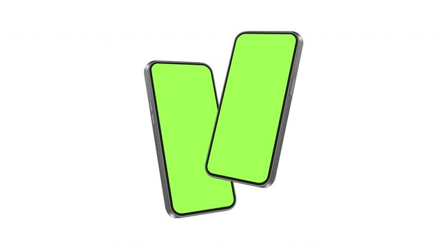 Animated Smartphones Mockups with Green Screens, Isolated on White Background