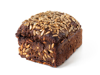 Wheat and rye flour bread with sunflower seeds, on a white background