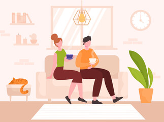 Fototapeta premium Young couple in love sitting on couch