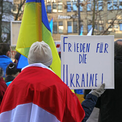 frieden für die ukraine schild eines demo teilnehmers