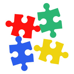 Colorful puzzle pieces isolated in white. Vector