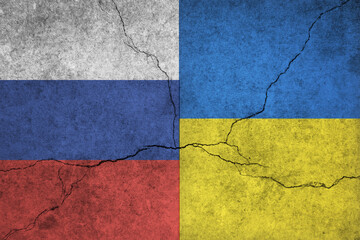 Russia and Ukraine conflict concept. Flags of the two countries.