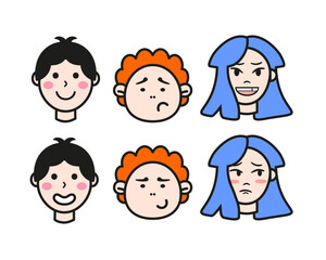 Vector set of characters. Emotions girl and boys isolates