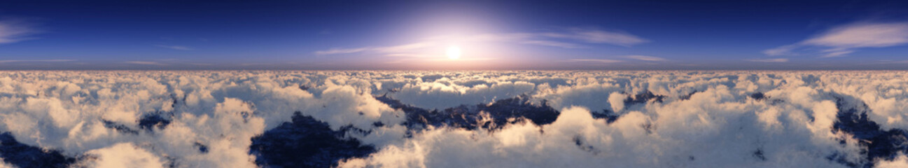 Beautiful cloudy panoramic landscape from above, 3D rendering