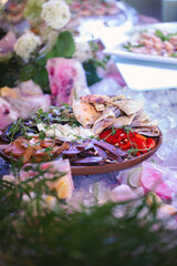A plate of delicacies on the buffet table.