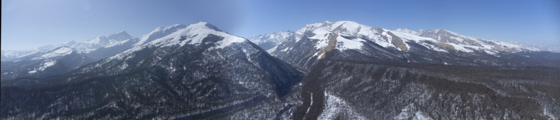 Panorama Caucasian mountains winter landscape
