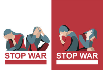 Vector set of posters and illustrations no war with people.