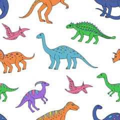 Muurstickers Dinosaurussen Naadloze vector patroon met schets van dinosaurussen. Decoratie print voor verpakking, behang, stof. Naadloze vectortextuur.