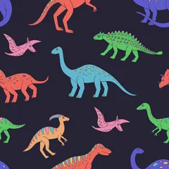 Behang Dinosaurussen Naadloze vector patroon met schets van dinosaurussen. Decoratie print voor verpakking, behang, stof. Naadloze vectortextuur.