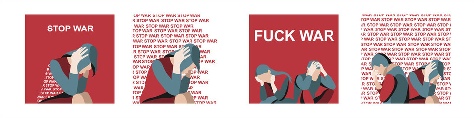 Vector set of posters and illustrations no war with people.