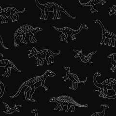 Seamless vector pattern with sketch of dinosaurs. Decoration print for wrapping, wallpaper, fabric. Seamless vector texture.