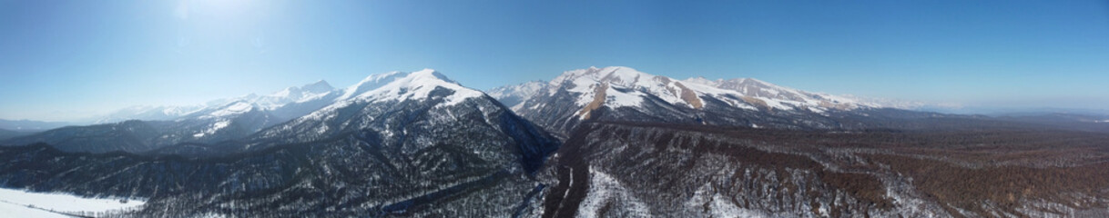 Fototapeta premium Panorama Caucasian mountains winter landscape 
