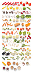 Various vegetables isolated on white background, top view, flat lay