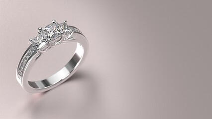 white gold engagement ring with diamond 3d render with beautiful background