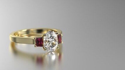 yellow gold engagement ring 3d render