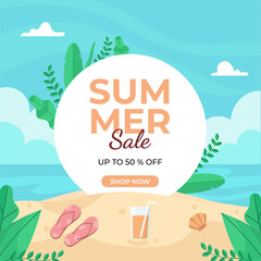 Flat hello summer sale illustration Premium Vector