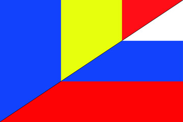 Moldova flag. Russia flag. Conflict between Russia and Republic of Moldova war concept. Russian flag and Republic of Moldova flag background. Horizontal design. Illustration.