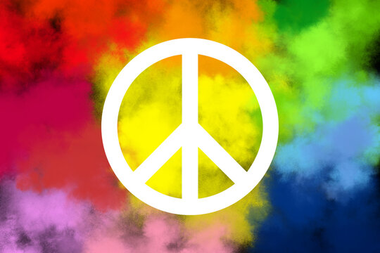 Peace background. White symbol of peace on colorful background.