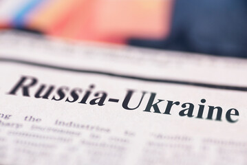 Russia and Ukraina written newspaper - obrazy, fototapety, plakaty