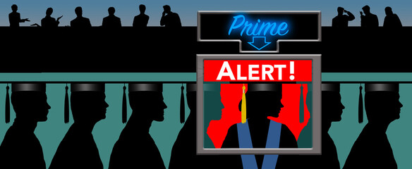 Recruiters looking to hire talent inspect and evaluate prime job candidates from college graduates in this 3-d illustration.
