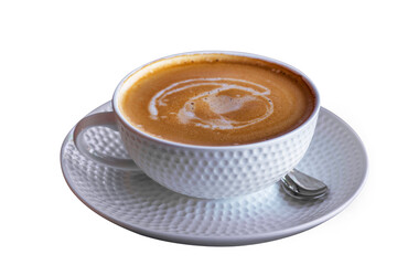 hot coffee in mug on white background isolation