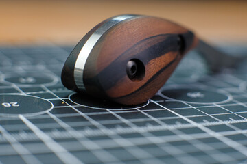  Handmade Edge Cutter Skiving knife wooden tool. Macro. Close up. Ebony Wood.