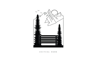Minimal Logo - Mountain, trees and sun line art concept logo - Modern Logos
