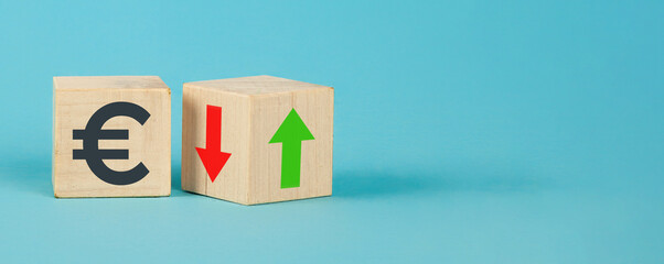 Exchange rate wooden cubes. Currency selection concept on wooden