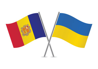 Andorra and Ukraine crossed flags. Andorran and Ukrainian flags, isolated on white background. Vector icon set. Vector illustration.