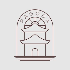 Pagoda emblem line art logo design